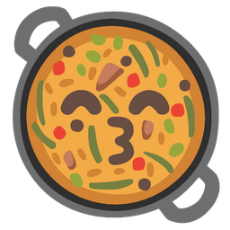 kissing face with smiling eyes and shallow pan of food