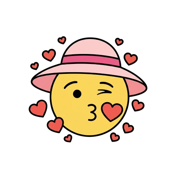 Kissing face with smiling eyes and Woman’s hat