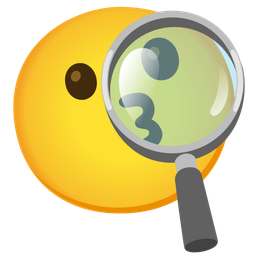 kissing face and magnifying glass tilted right