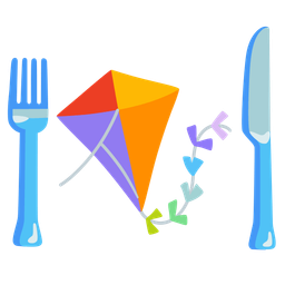 kite and fork and knife with plate
