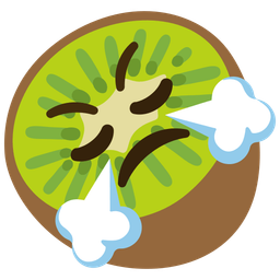 kiwi fruit and face with steam from nose