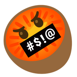 kiwi fruit and face with symbols on mouth