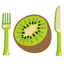 kiwi fruit and fork and knife with plate