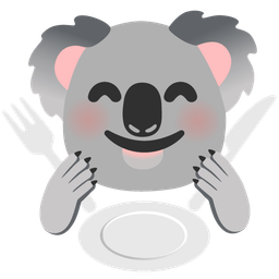 koala and fork and knife with plate