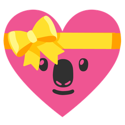 koala and heart with ribbon