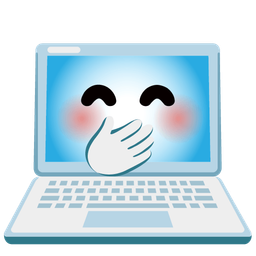 Laptop and Face with hand over mouth