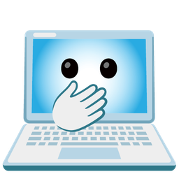 Laptop and Face with open eyes and hand over mouth