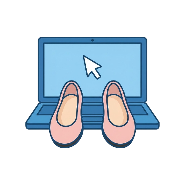 Laptop and Flat shoe