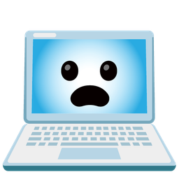 Laptop and Frowning face with open mouth