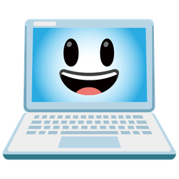 Laptop and Grinning face with big eyes