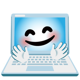 Laptop and Smiling face with open hands