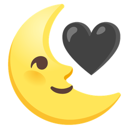 last quarter moon face and black heart