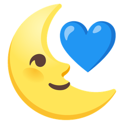 last quarter moon face and blue heart