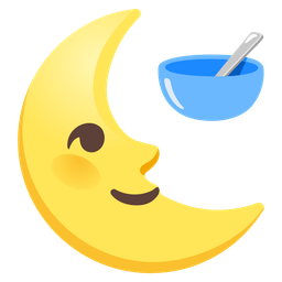 last quarter moon face and bowl with spoon