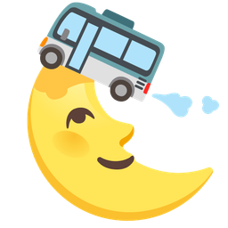 last quarter moon face and bus