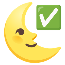 last quarter moon face and check mark button