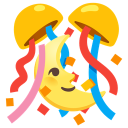 last quarter moon face and confetti ball