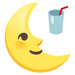 last quarter moon face and cup with straw