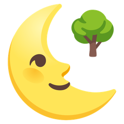 last quarter moon face and deciduous tree