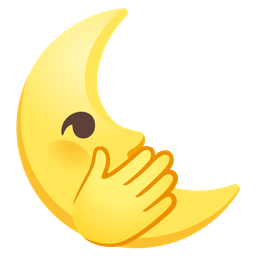 last quarter moon face and face with open eyes and hand over mouth