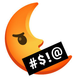 last quarter moon face and face with symbols on mouth