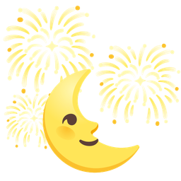 last quarter moon face and fireworks