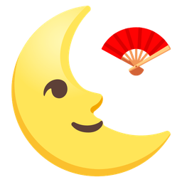 last quarter moon face and folding hand fan