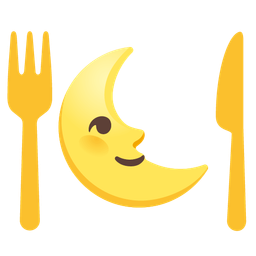 last quarter moon face and fork and knife with plate