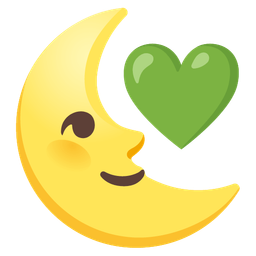 last quarter moon face and green heart