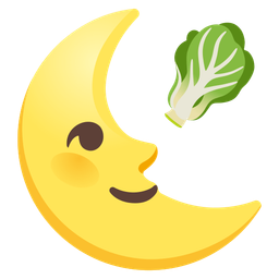 last quarter moon face and leafy green