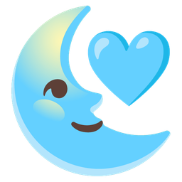 last quarter moon face and light blue heart