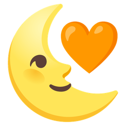last quarter moon face and orange heart