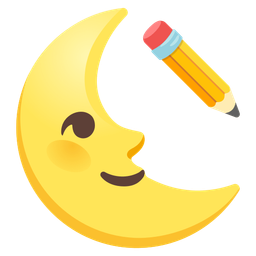 last quarter moon face and pencil