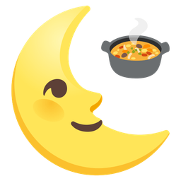 last quarter moon face and pot of food