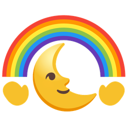 last quarter moon face and rainbow