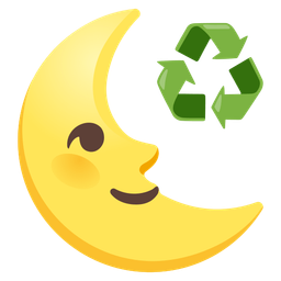 last quarter moon face and recycling symbol
