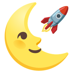 last quarter moon face and rocket