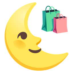 last quarter moon face and shopping bags