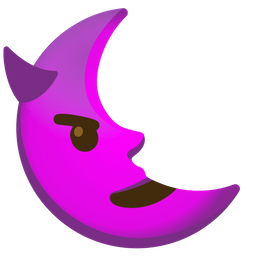 last quarter moon face and smiling face with horns