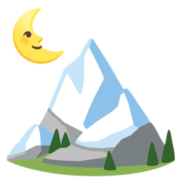 last quarter moon face and snow-capped mountain