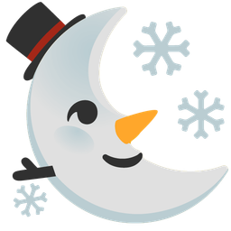 last quarter moon face and snowman without snow