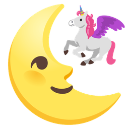 last quarter moon face and unicorn