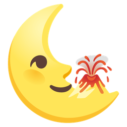 last quarter moon face and volcano