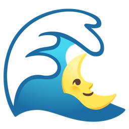 last quarter moon face and water wave