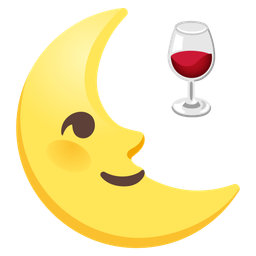 last quarter moon face and wine glass