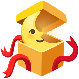 last quarter moon face and wrapped gift