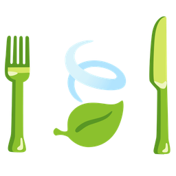 leaf fluttering in wind and fork and knife with plate