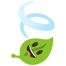 Leaf fluttering in wind and Grinning face with big eyes