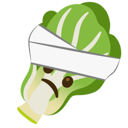 leafy green and face with head-bandage