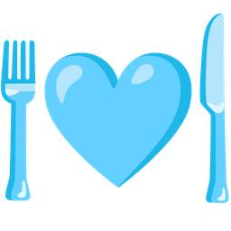 light blue heart and fork and knife with plate